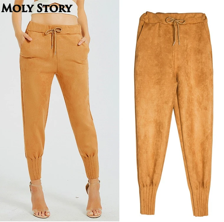 high waisted suede pants