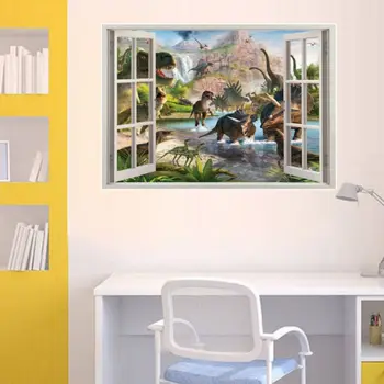 

Cartoon Animal Stickers Creative Fake Window Self-adhesive Dinosaur Wall Stickers Children's Bedroom Graffiti Decoration PVC