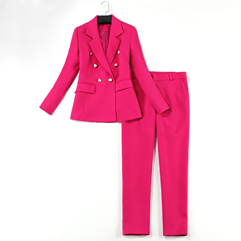 Mode vrouwen деловой профессионал vrouwen jasje vrouwelijke rose rode lange sectie был dun pak negen broek twee sets Wilde