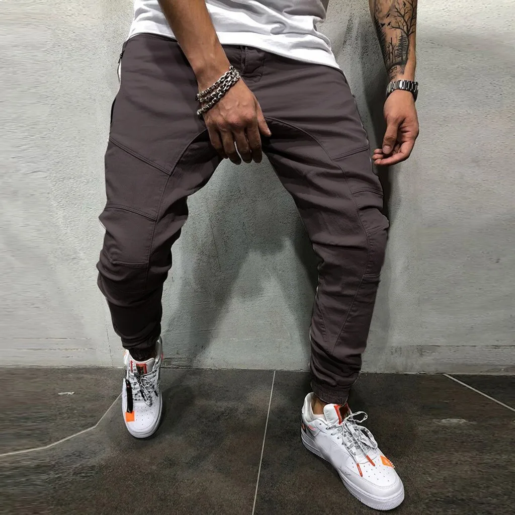 loose fashion Solid cotton straight casual pants brand jackets Elastic Waistband zipper classic Trousers men's Joggy sweatpant