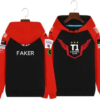 

Mens Patchwork Pullovers LOL SKT T1 Team Faker Uniform Men Plus Size Fleece Hooded Sweatshirt Winter Warm Hoodies Loose Costume