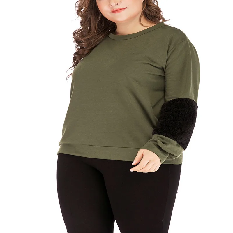 Осенняя женская футболка большого размера 4XL 5XL 6XL 7XL 8XL сшивание с длинными рукавами круглый вырез пуловер рубашка Топ бюст 135 см