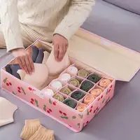 Cherry Pattern Storage Boxes Oxford Fabric Closet Organizer For Scarfs Socks Cover Wardrobe Drawer Separated Clothes Storage Box 2