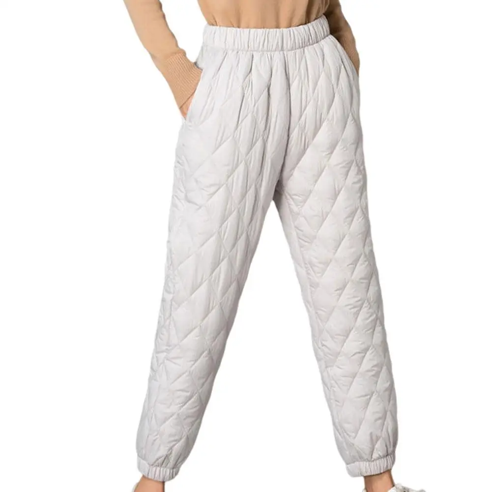 Women Winter Warm Down Cotton Pants Padded Quilted Trousers Elastic Waist Casual Trousers