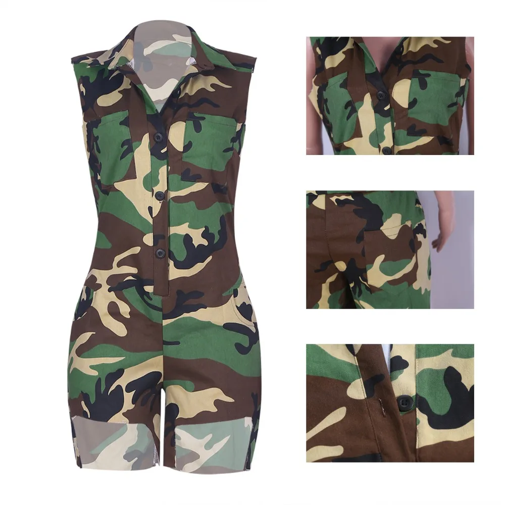 Yooneedi летние Дизайнерские повседневные женские костюмы цветные камуфляжные женские комбинезоны с отложным воротником ME-287
