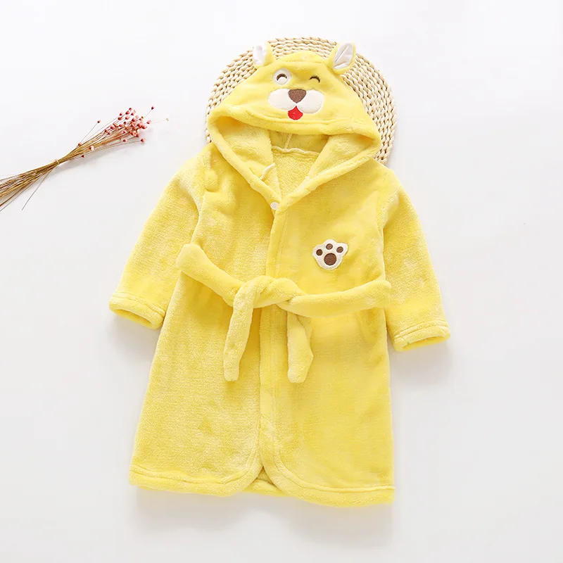 Детские фланелевые пижамы; зимние рождественские пижамы; теплые пижамы для детей; халаты с рисунками животных для девочек; одежда для сна для мальчиков; повседневная домашняя От 2 до 8 лет - Цвет: Yellow-bear