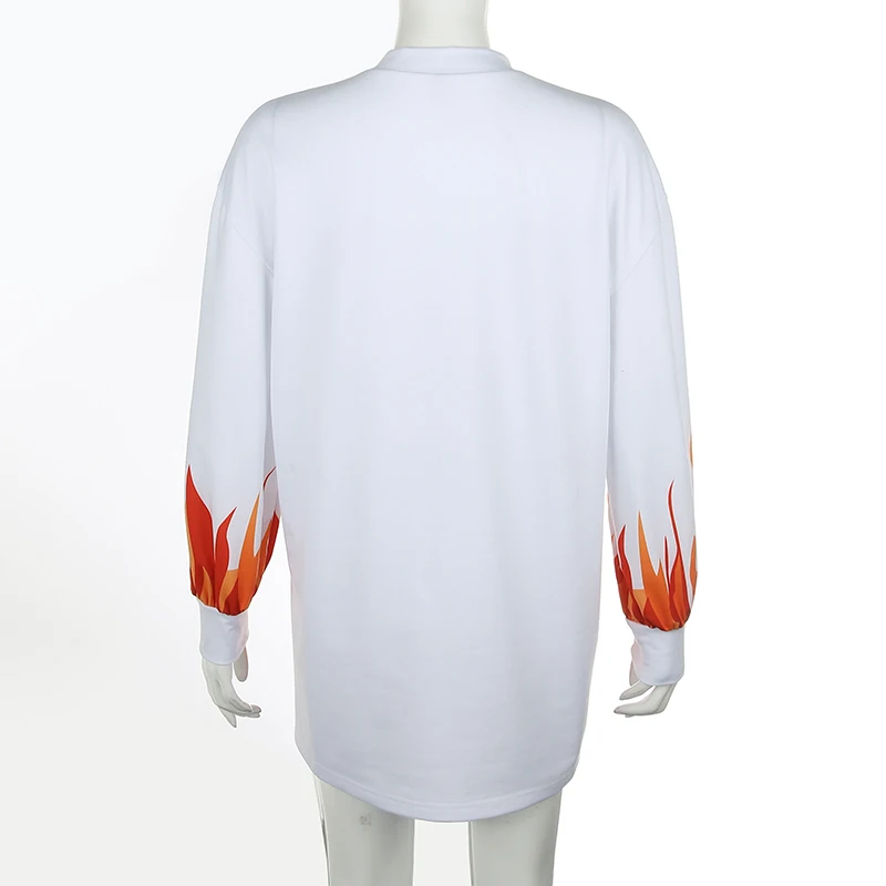 HEYounGIRL Повседневное платье с принтом огненного пламени, осеннее платье с длинным рукавом в стиле Харадзюку, женские белые свободные мини-платья, женская уличная одежда