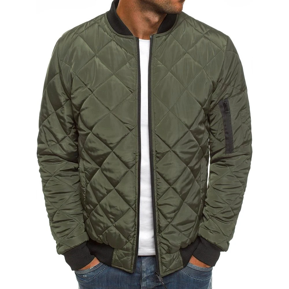 Мужская куртка-бомбер, зимнее пальто с длинным рукавом, легкий мужской пуховик, ветрозащитная стеганая Верхняя одежда со стразами - Цвет: Army Green