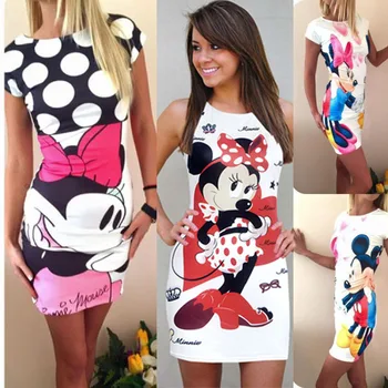 

Bonjean Women Casual Polka Long Girls Party Dresses Sexy Spring Maxi Cartoon Print Summer Boho Women Dress Clothing