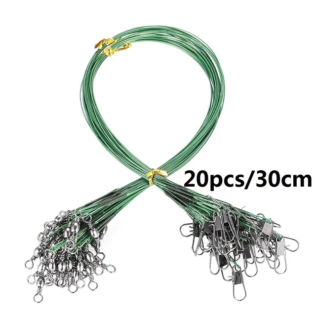 20PCS Anti Bite Steel Fishing Line Steel Wire Leader With Swivel Fishing Accessory Lead Core Leash Fishing Wire 15CM-40CM Green 30cm
