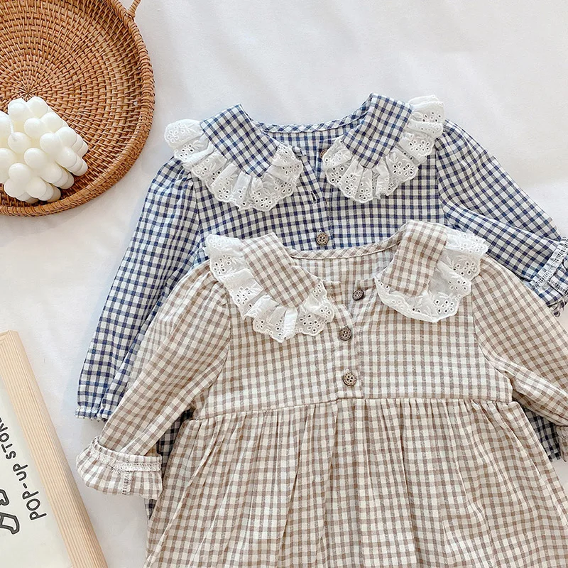 Girls Plaid Long Sleeve Baby Bodysuit