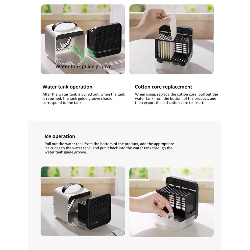 3-Speed Mini Air Conditioner Negative Ion Fan LED Light PM2.5 Portable Home Office Use Cooler Humidifier Dropshipping
