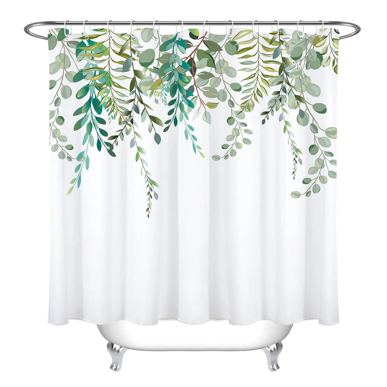 Ceny Zielone liście zasłona prysznicowa artystyczna natura łazienka białe wodoodporne odporne na pleśń tkanina poliestrowa na wanna dla dzieci Decor