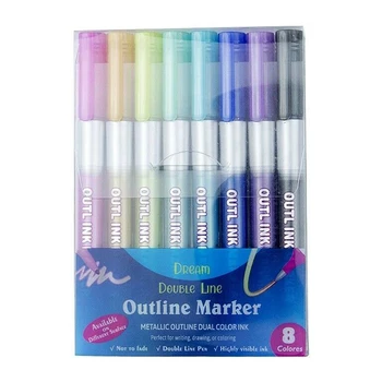 

8 Colors Metallic Double Lines Doodle Art Drawing Markers Outline Pen Set Durable Odorless