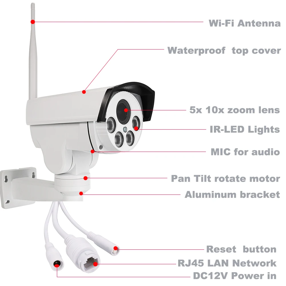 HD 1080P PTZ ip-камера Wifi уличная беспроводная камера безопасности панорамирование наклона 5X 10X зум 5MP 2MP Аудио Микрофон ИК Сеть видеонаблюдения