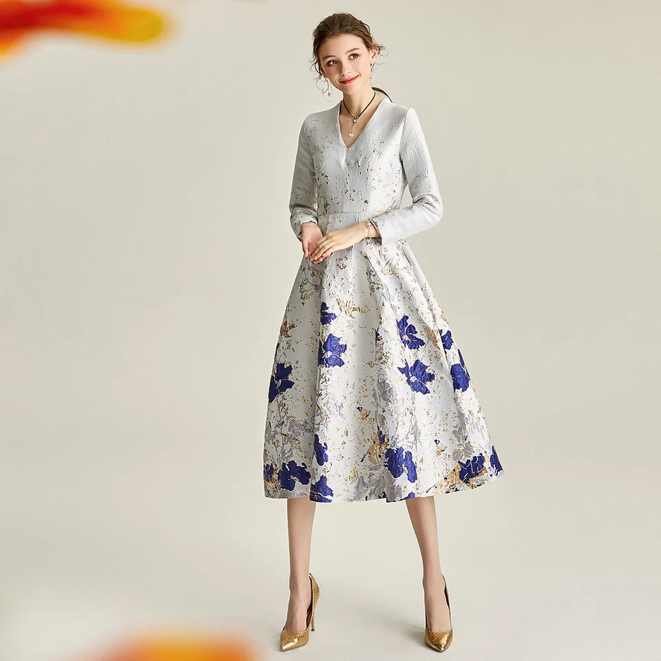 最終値下げ！【即完売品！】Bloom-Sleeve Jacquard Dress Bloom-Sleeve Jacquard Dress（ワンピース）｜Her lip to（ハー