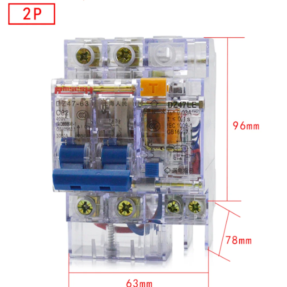 DZ47LE-63 защита от перегрузки ELCB замыкание утечки земли выключатель с прозрачным