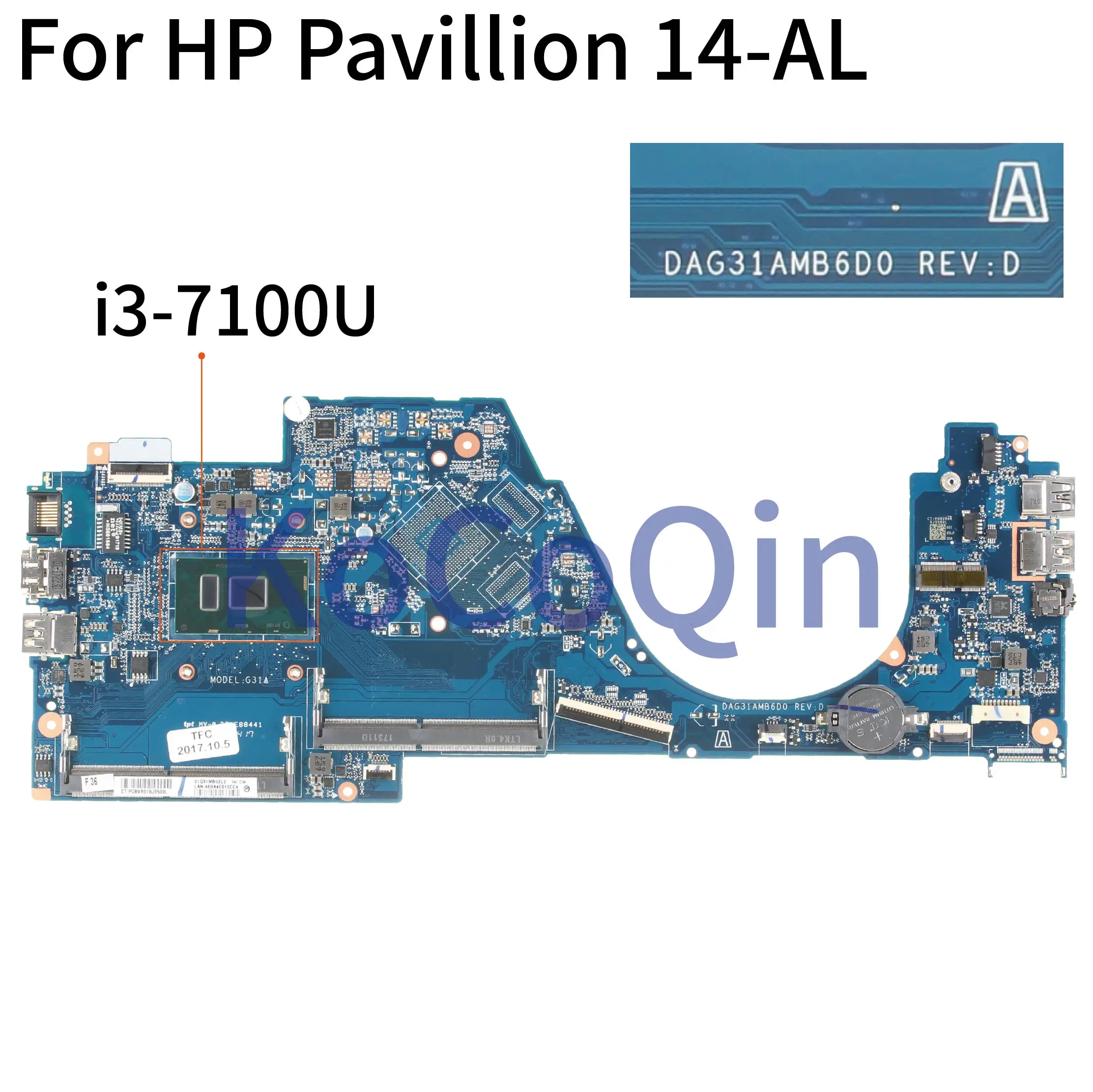 buy  KoCoQin Laptop motherboard For HP Pavillion 14-AL Core I3-7100U Mainboard DAG31AMB6D0 REV:D SR2ZW C