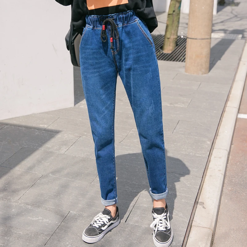 Jeans For Women Plus Size High Waist Drawstring Autumn Mom Jeans Skinny Full Length Denim Harem Pants Blue Black 5xl Jeans For Women Plus Size High Waist Drawstring Autumn Mom Jeans Skinny Full Length Denim Harem Pants Blue Black 5xl