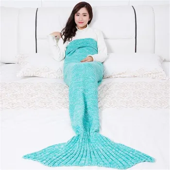 

Wool Mermaid Blanket knitted Mermaid Tail Blanket Sofa Cover Crochet Handmade Sleeping Bag for Kids Adult Throw Blankets