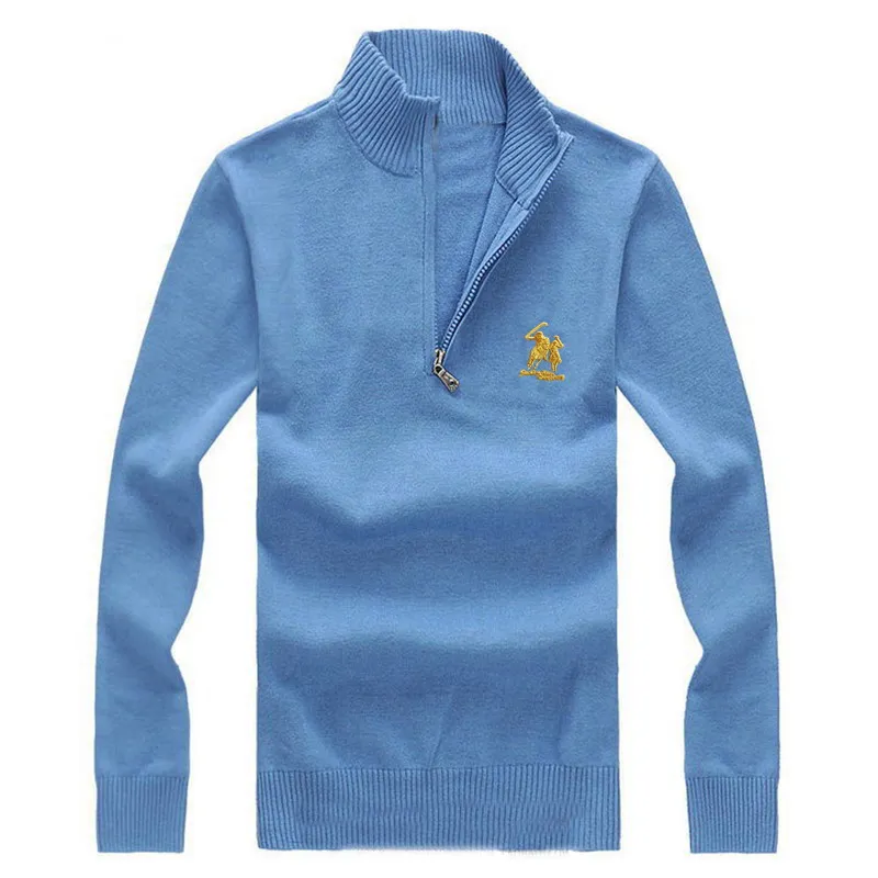 Европейский стиль, высокое качество, вышитый логотип Polo, брендовый мужской свитер, половина молнии, водолазка, свитер, пуловер, мужской вязаный свитер