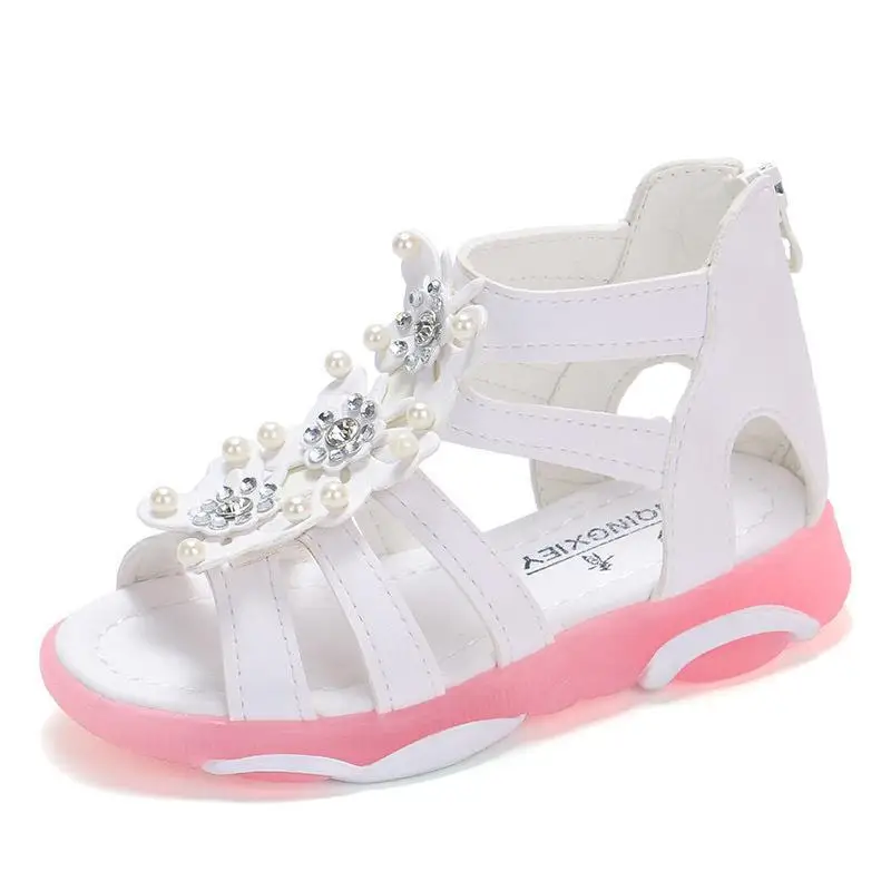 Летние сандалии для девочек пляжные маленьких милая мягкая кожаная детская