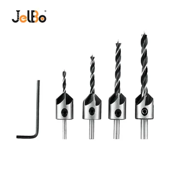 

JelBo 4 In 1 Drill Bit Set Tools Power Tools Drill Bit 3-6mm HSS Countersink Drill Press Woodworking Tools with Wrench