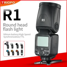 Triopo R1 Round Head Camera Flash Speedlite 2.4G X Wireless TTL HSS 76Ws Speedlight Flash with Li-Battery for Canon Nikon VS V1C
