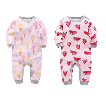 

Kavkas Cotton Infant Newborn Baby Girl Romper 2Pcs Printed Watermelon Ice-cream Jumpsuit Spring Autumn Baby Playsuit Outfits