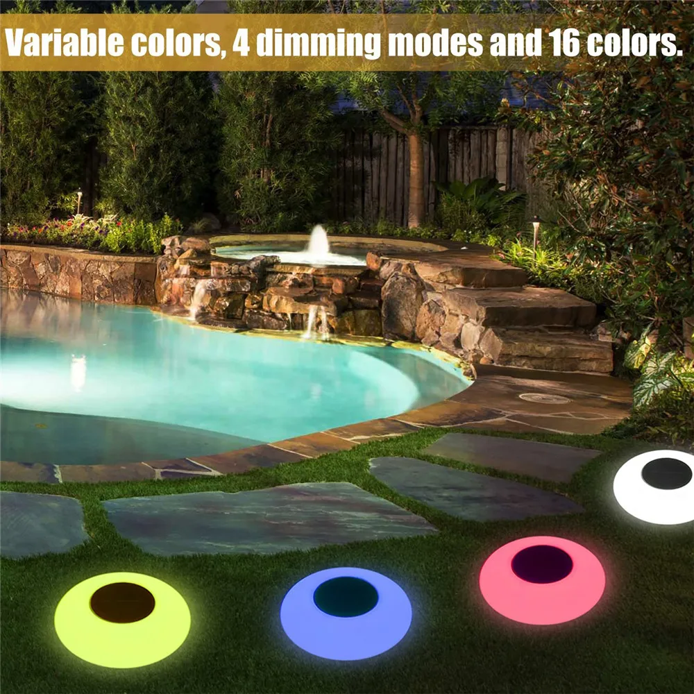 Lâmpada de Controle Ip68 à Prova Luzes Flutuantes Água Piscina Remoto 16 Cores pe Material Carregamento Solar Noite Iluminação Decorativa Dip68 7 Luzes subaquáticas