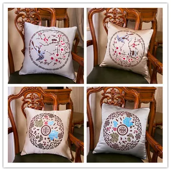 

Chinese Style Lotus Embroidery Cushion for Leaning on Satin Sofa Classical Pillow