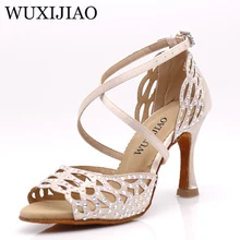 WUXIJIAO танцевальная обувь девушка латинские танцевальные туфли тренд Печать PU Сальса Танцевальная обувь HEEL5CM-10CM