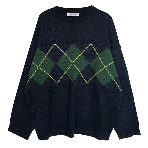 Oversized Geometric Patterned Pullover-4