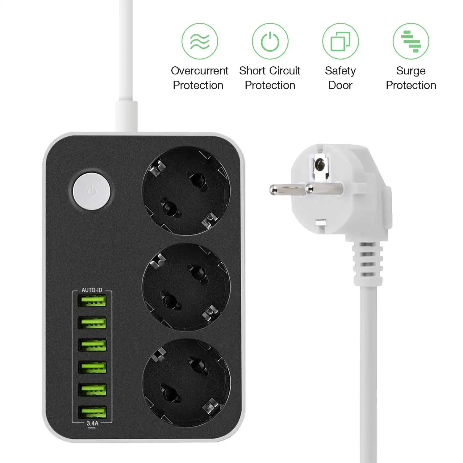 Умная лента питания с европейской вилкой, 3 гнезда+ 6 usb-портов для зарядки, адаптер, удлинитель, 1,6 м, шнур питания