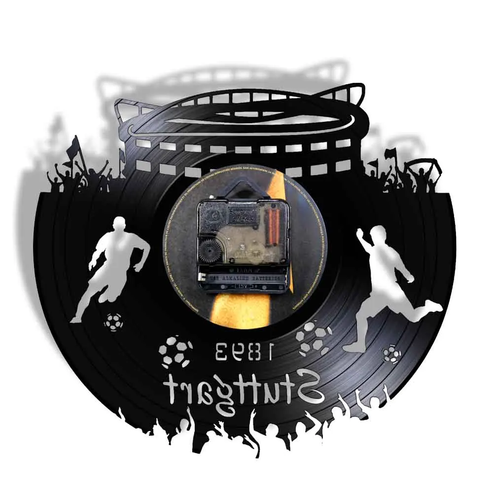 Deutschland Skyline Stuttgart Football Stadium Vinyl LP Record Wall Clock Germany Cityscape Scenery Home Decor Retro Wall Watch 2