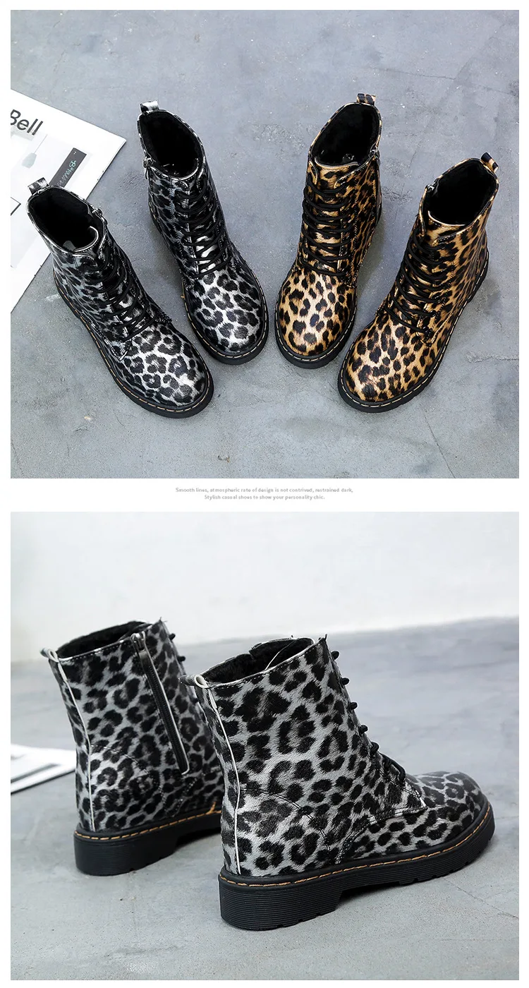 Mhysa/Новинка года; женские Ботинки martin из искусственной кожи; зимние ботинки; женские повседневные леопардовые ботинки; Botas Mujer; женские ботильоны