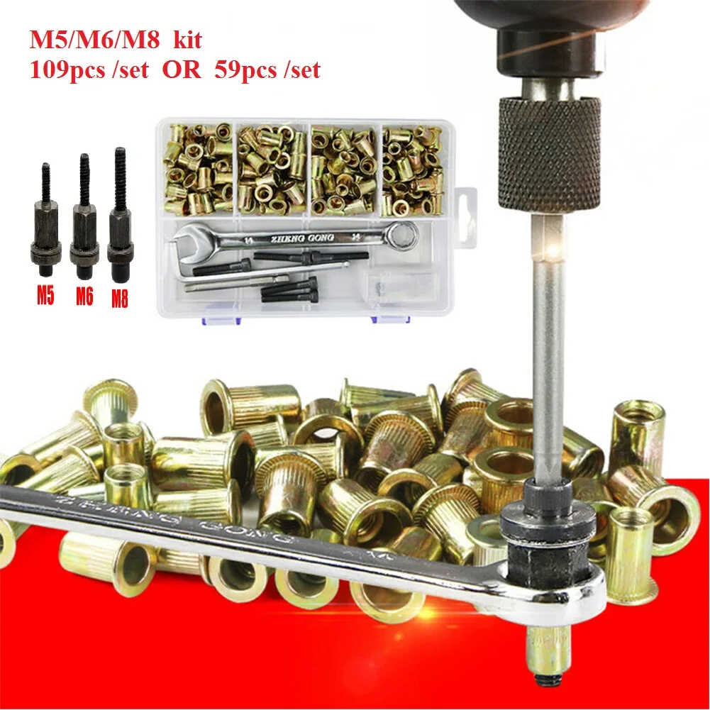 Electric Rivet Nuts Tool Kit Hand Hex Nut Manual W/14mmSpanner M5 M6 M8