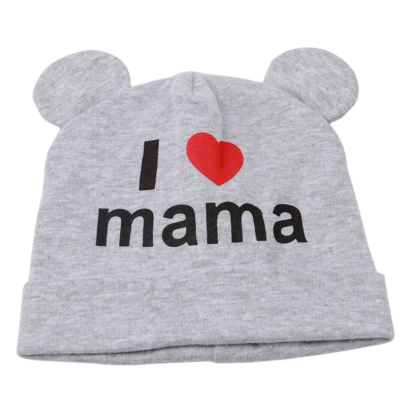 New Spring Autumn Baby Cap Knitted Warm Cotton Soft Beanie Hat For Toddler Baby Kids Girl Boy I LOVE MAMA Print Baby Hats - Цвет: gray