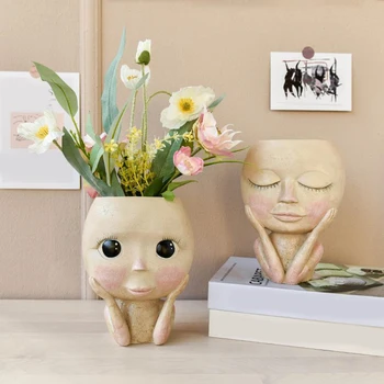 

Character Portrait Plant Flower Pot Resin Succulent Head Face Art Vase Planter