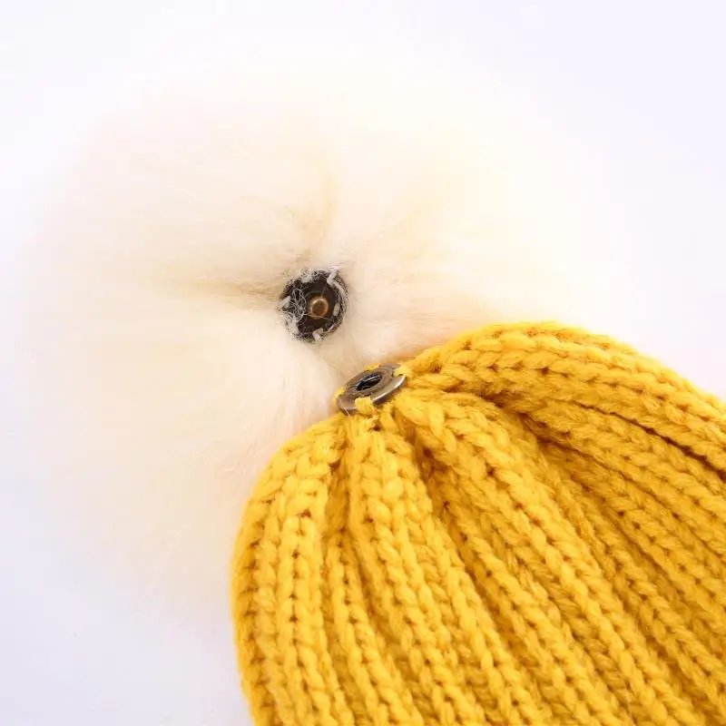 Шапка для маленьких мальчиков, вязаная Толстая шапка с натуральным лисьим мехом для родителей и детей, осенне-зимняя теплая Шапка-бини для маленьких девочек, детские аксессуары