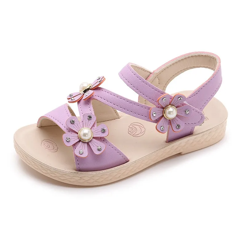 Милые летние дышащие Нескользящие дизайнерские сандалии с цветочным рисунком для маленьких девочек пляжная обувь с мягкой подошвой для