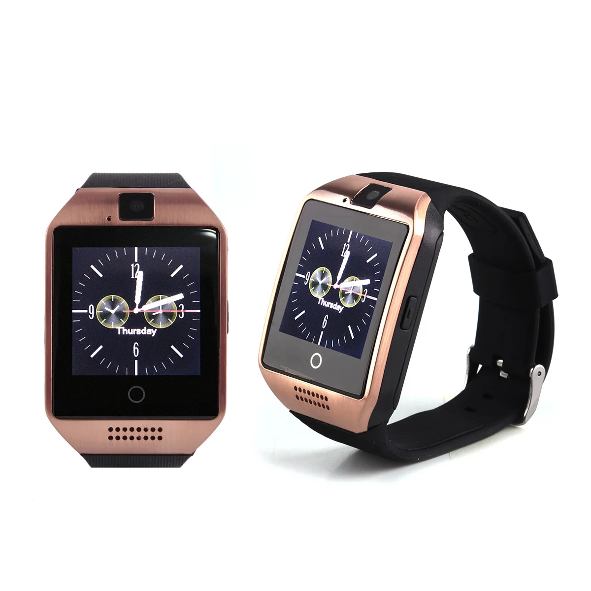 gold x black strap Смарт-часы Q18 Bluetooth Smartwatch 450 мАч 1.3MP камера телефон Поддержка SIM TF карта громкой связи вызов для iOS Android - Цвет: gold x black strap