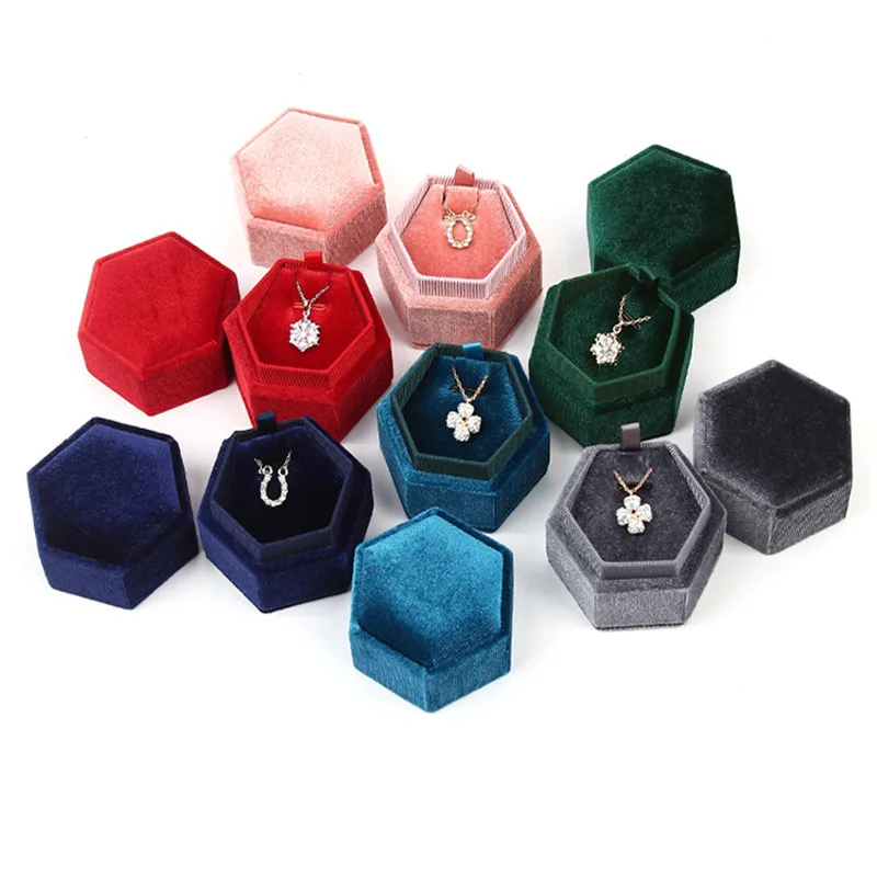 Zerong Velet Ring box Hot sale 6.2x5.5x5.2cm colorful spot hexagon flannelette ring/necklace jewelry box for wedding &engagement