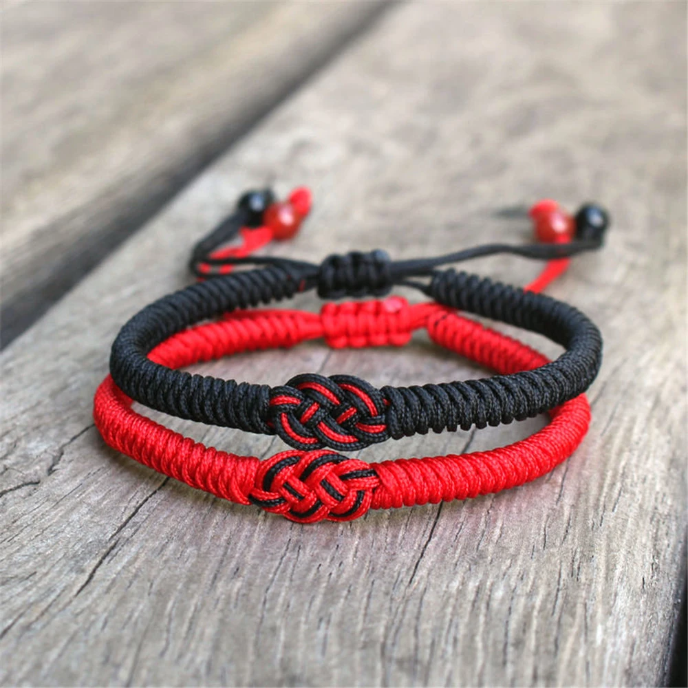 Pulsera cuerda roja de la suerte para hombre y mujer, brazalete de tejido ajustable hecho a mano para pareja, joyería de meditación hecha a mano para Yoga|Pulseras de amuleto| - AliExpress