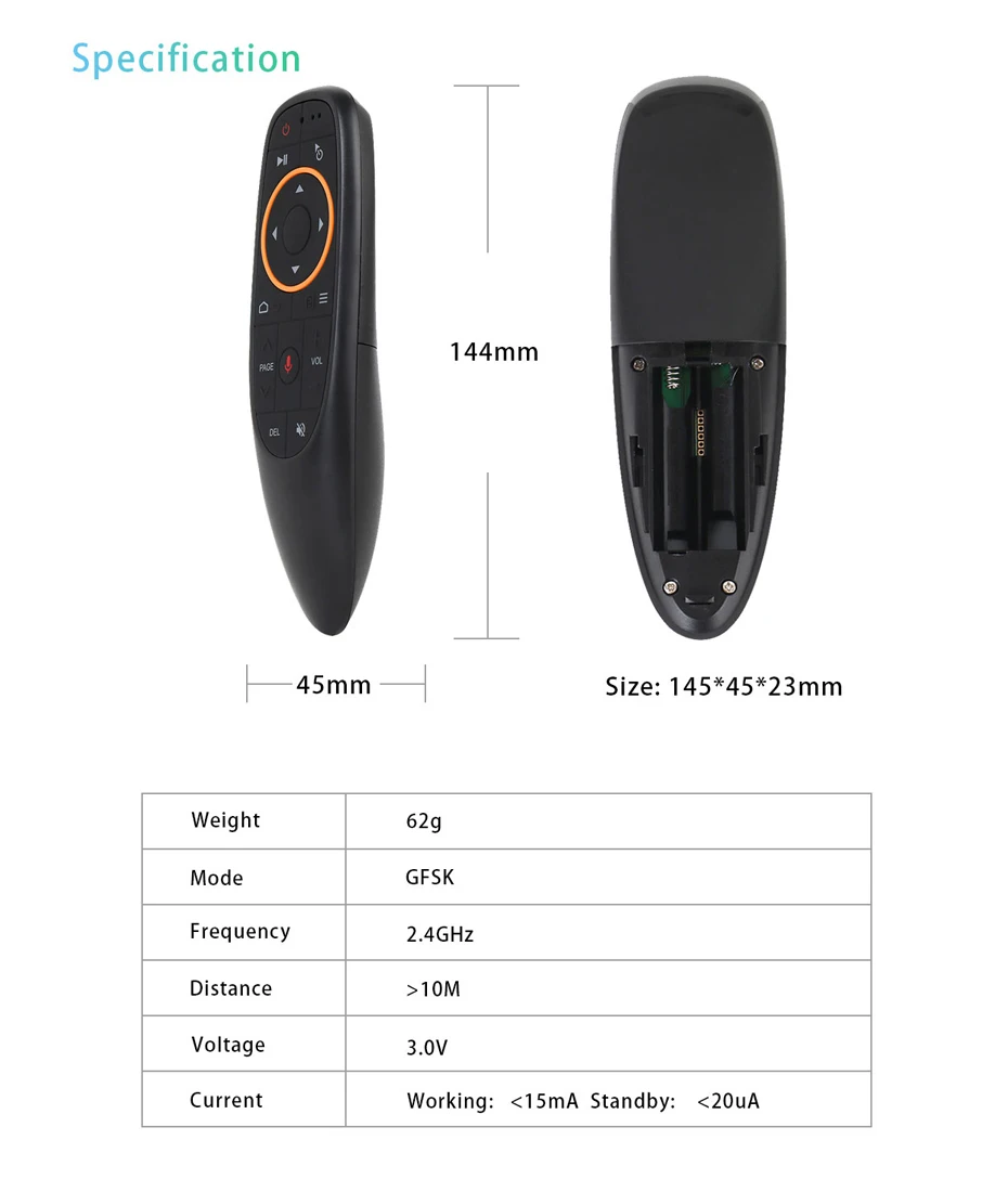 AVATTO G20 Voice Air Mouse with 2.4GHz Wireless Microphone Remote Control with IR Learning 6-axis Gyroscope for Android Box