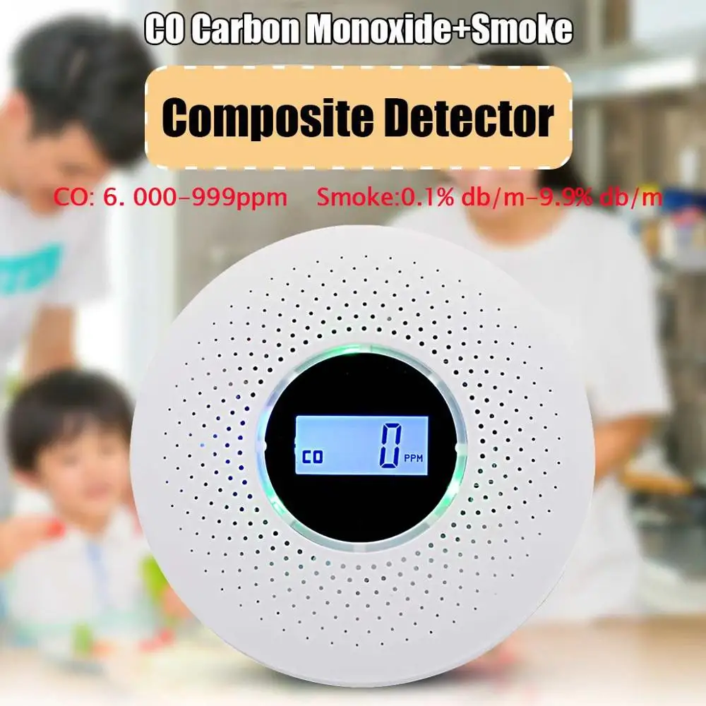 Sensor de Gas de CO independiente, fotoeléctrico LCD de seguridad para el hogar, Detector de alarma de intoxicación por monóxido de carbono, Detector de humo más nuevo 2 en 1