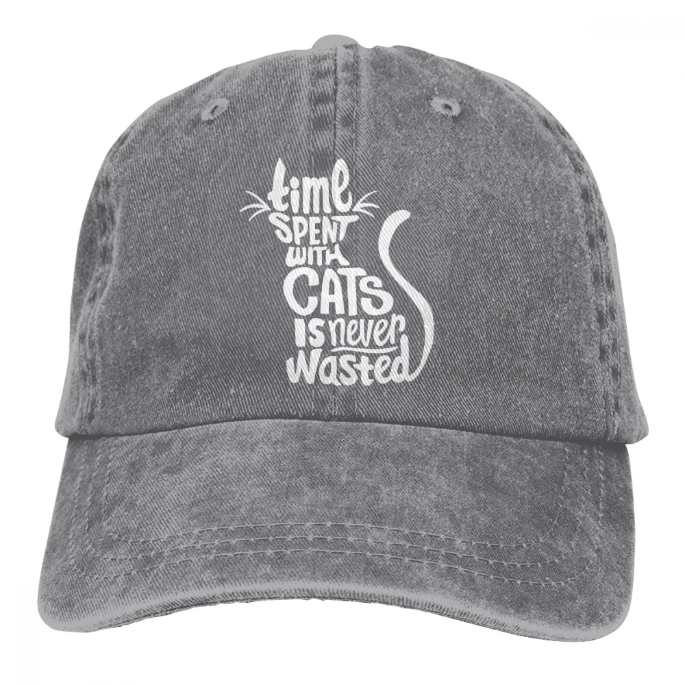 Время, потраченное с кошками, никогда не потрачено, Casquette, темно-синий унисекс Мужские Женские джинсовые бейсболка с ремешком, кепка, Регулируемая шляпа для гольфа, папы