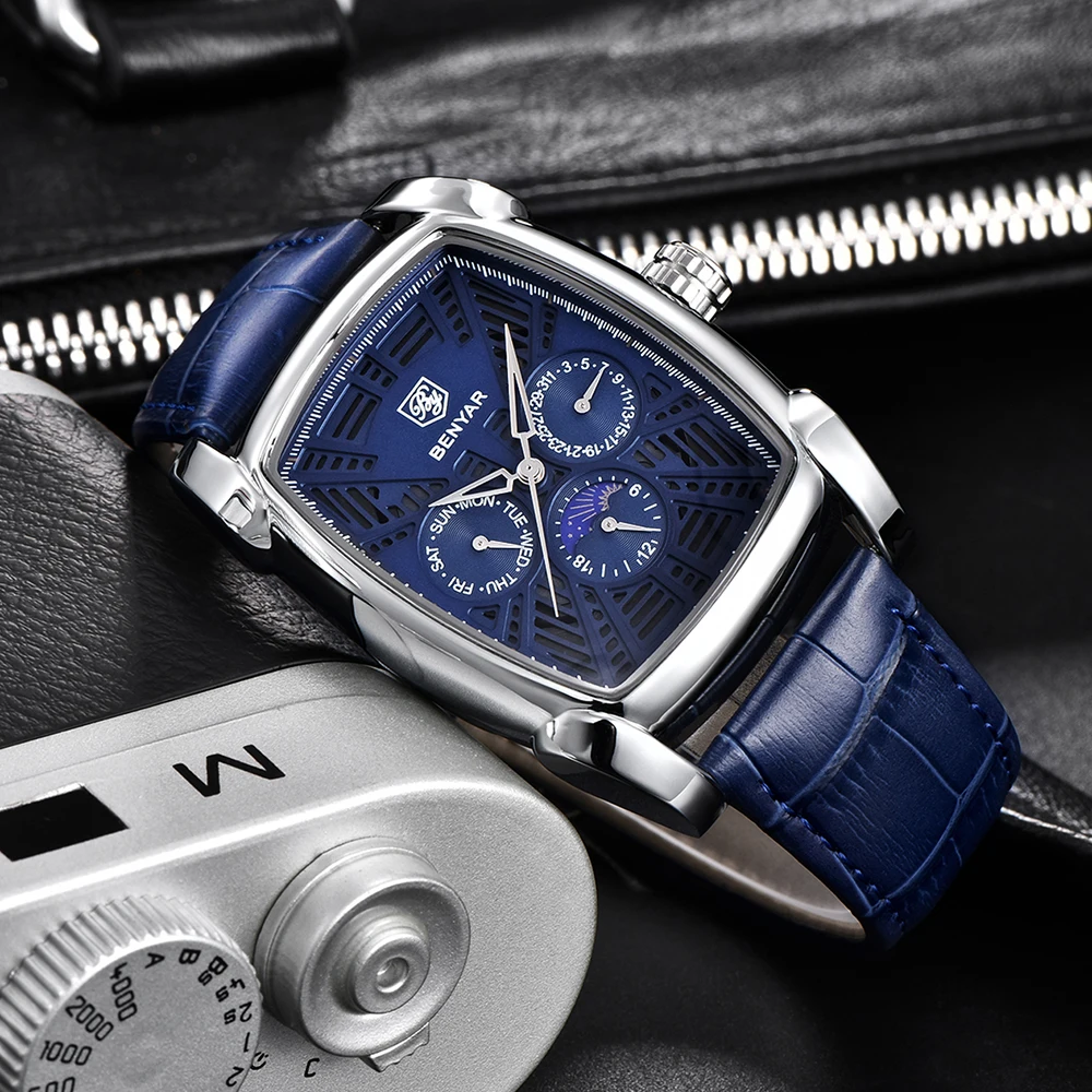 Часы хронограф мужские водонепроницаемые с кожаным ремешком 2019|Спортивные часы|