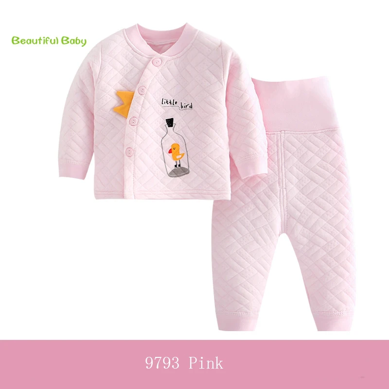 9793 Pink Комплект одежды для малышей, 2 предмета, куртки, пальто+ штаны, весенне-осенняя плотная Одежда для новорожденных, осенняя одежда из чесаного хлопка для мальчиков и девочек, новая Born-3T - Color: 9793 Pink