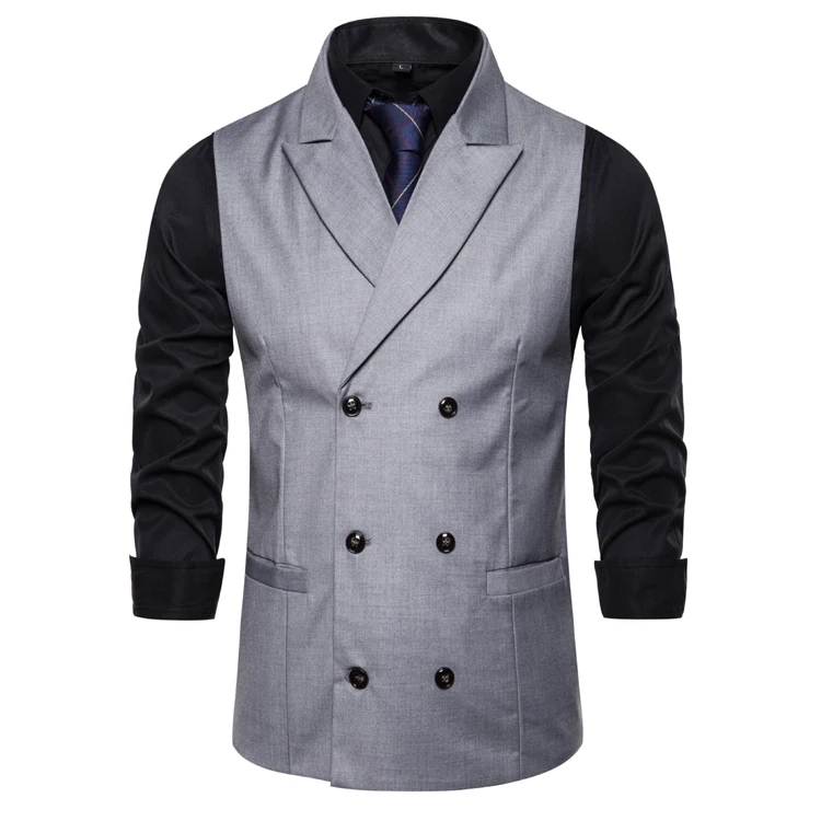 Классический формальный белый жилет для мужчин Повседневный двубортный Бизнес Slim Fit Мужская жилетка смокинг жилет M-3XL - Цвет: 9739-Grey